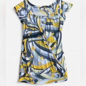 Y2K Inspo Yellow Abstract Long Top w/ Open Collar/Chest Area Scoop Neckline Sz S